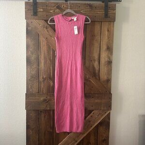 House of Harlow 1960 Strawberry Moon Pink Sparkly Knit Midi Dress Size M NWT